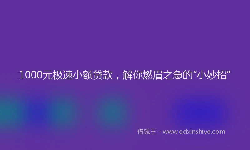 1000元极速小额贷款，解你燃眉之急的“小妙招”