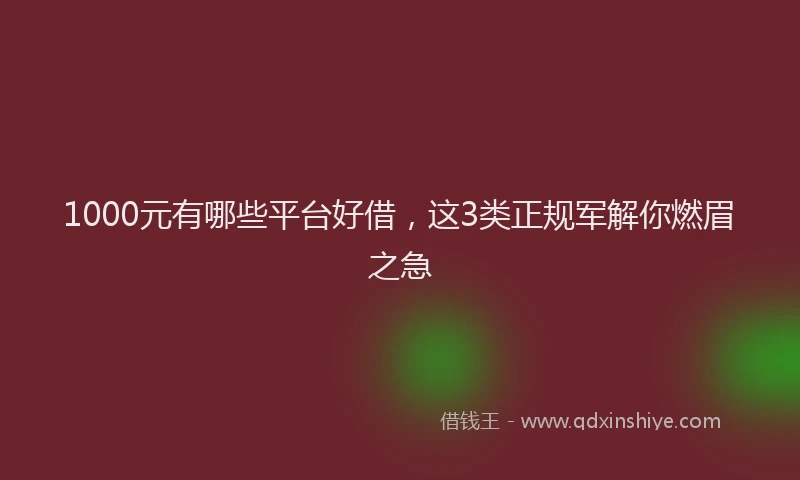 1000元有哪些平台好借，这3类正规军解你燃眉之急
