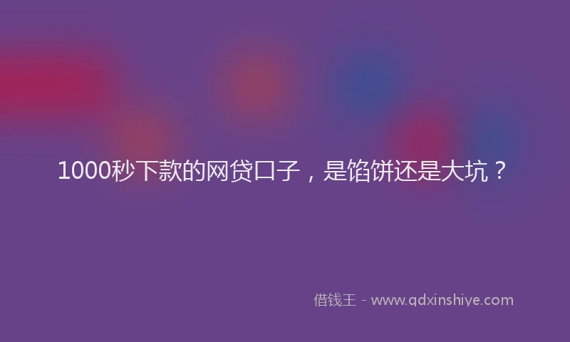 1000秒下款的网贷口子，是馅饼还是大坑？