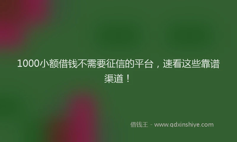 1000小额借钱不需要征信的平台，速看这些靠谱渠道！