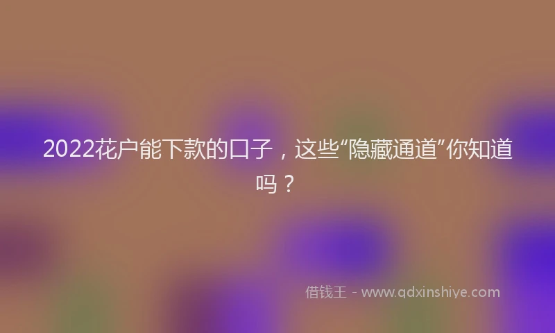 2022花户能下款的口子，这些“隐藏通道”你知道吗？