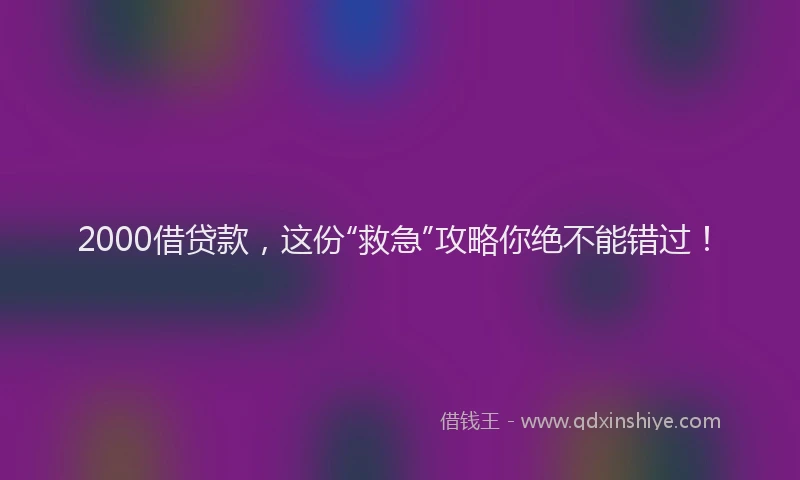 2000借贷款，这份“救急”攻略你绝不能错过！