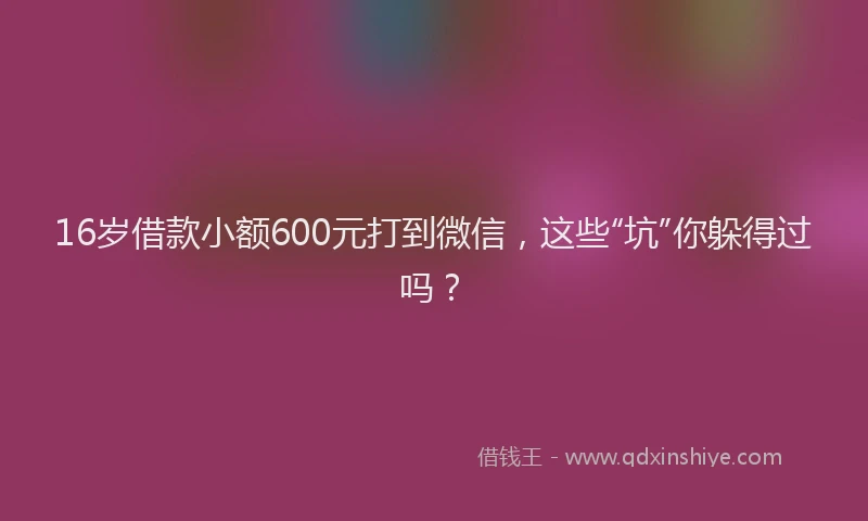 16岁借款小额600元打到微信，这些“坑”你躲得过吗？