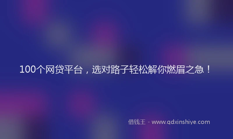 100个网贷平台，选对路子轻松解你燃眉之急！