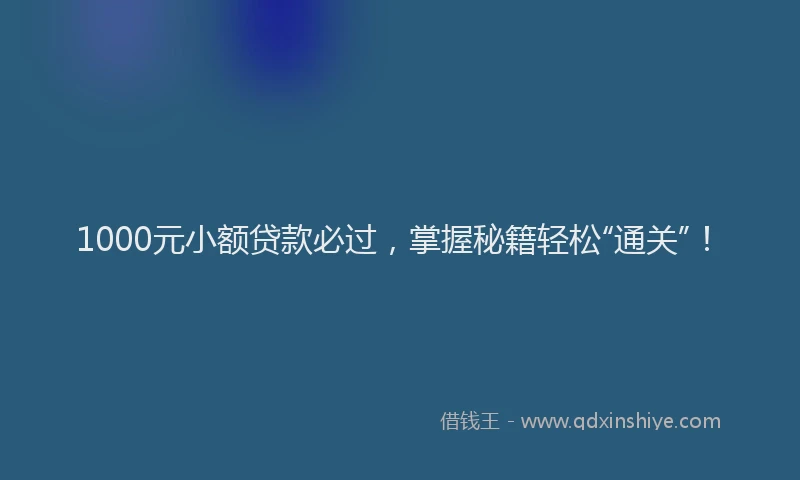 1000元小额贷款必过，掌握秘籍轻松“通关”！