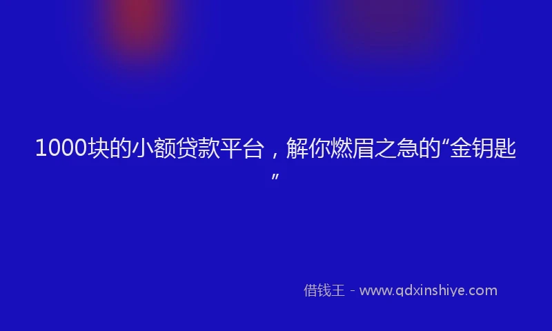 1000块的小额贷款平台，解你燃眉之急的“金钥匙”