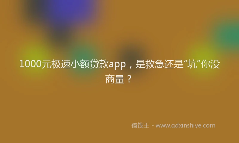 1000元极速小额贷款app，是救急还是“坑”你没商量？