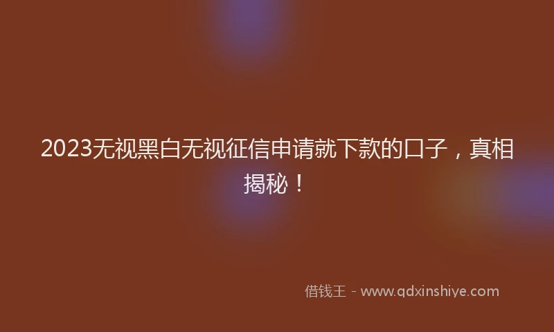 2023无视黑白无视征信申请就下款的口子，真相揭秘！