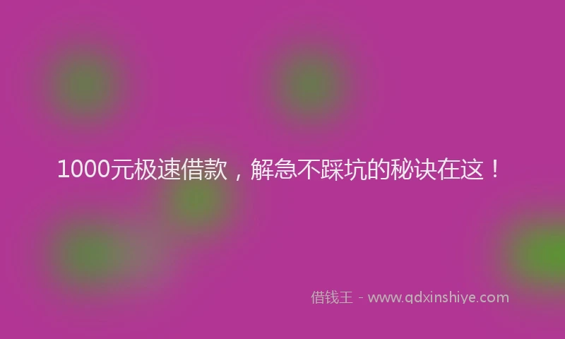 1000元极速借款，解急不踩坑的秘诀在这！