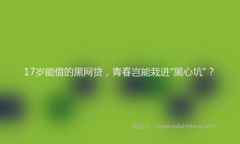17岁能借的黑网贷，青春岂能栽进“黑心坑”？