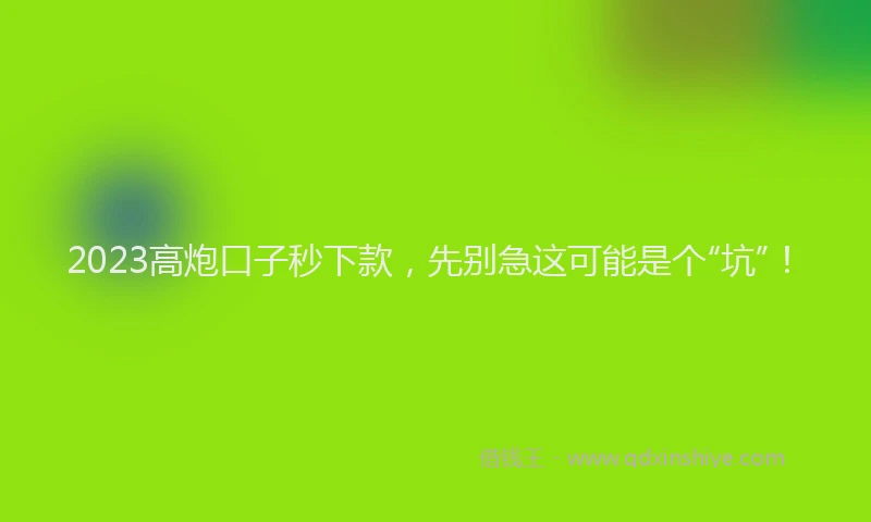 2023高炮口子秒下款，先别急这可能是个“坑”！