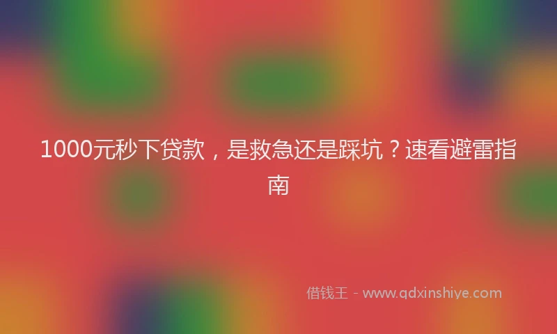 1000元秒下贷款，是救急还是踩坑？速看避雷指南