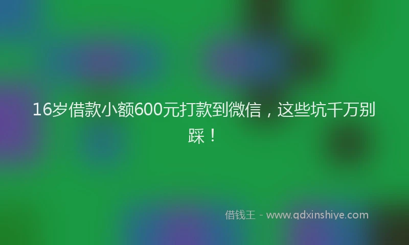 16岁借款小额600元打款到微信，这些坑千万别踩！