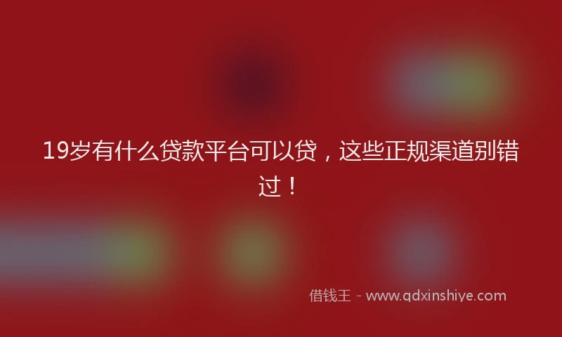 19岁有什么贷款平台可以贷，这些正规渠道别错过！