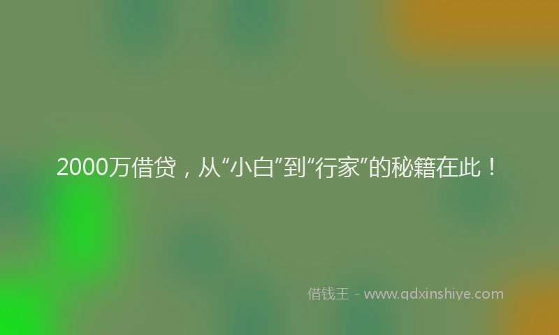2000万借贷，从“小白”到“行家”的秘籍在此！