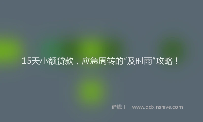 15天小额贷款,应急周转的“及时雨”攻略!