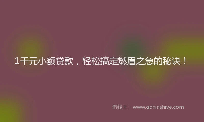 1千元小额贷款，轻松搞定燃眉之急的秘诀！