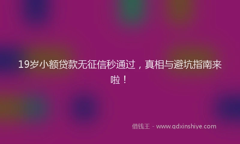 19岁小额贷款无征信秒通过，真相与避坑指南来啦！