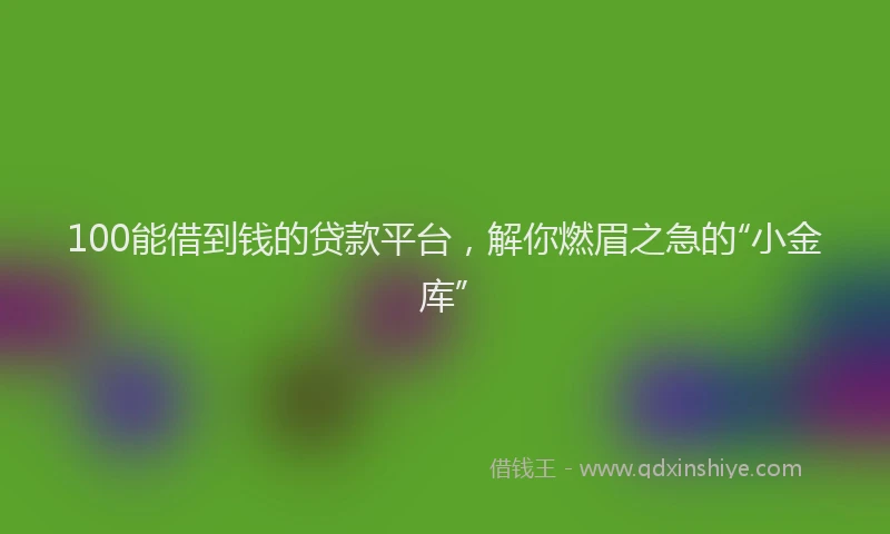 100能借到钱的贷款平台，解你燃眉之急的“小金库”