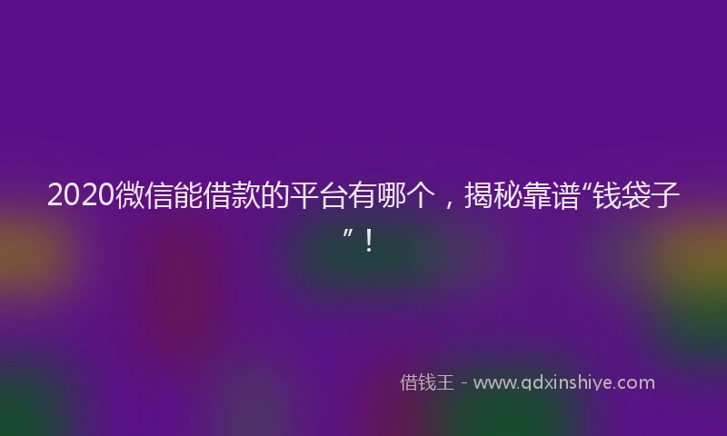 2020微信能借款的平台有哪个，揭秘靠谱“钱袋子”！