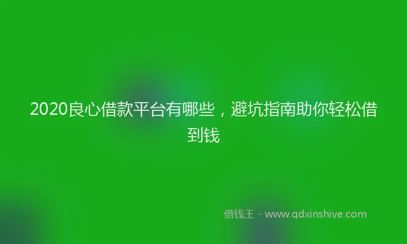 2020良心借款平台有哪些，避坑指南助你轻松借到钱