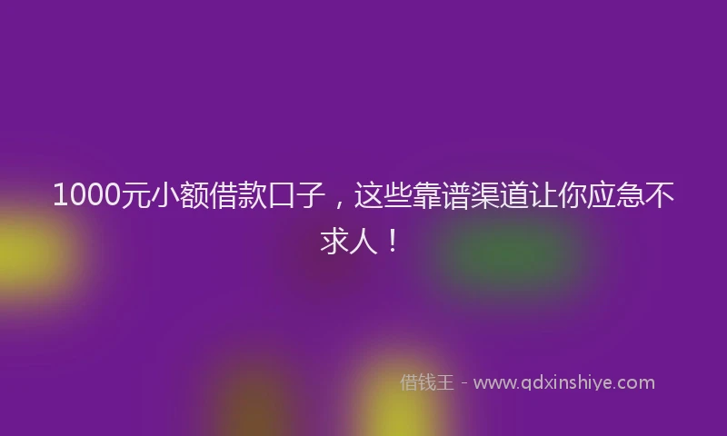 1000元小额借款口子，这些靠谱渠道让你应急不求人！