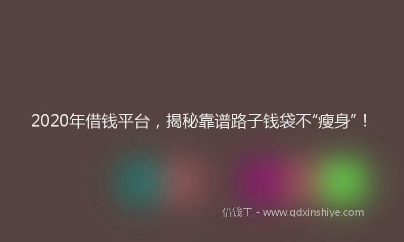 2020年借钱平台，揭秘靠谱路子钱袋不“瘦身”！
