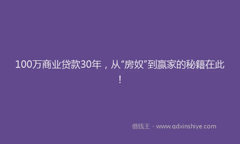 100万商业贷款30年，从“房奴”到赢家的秘籍在此！