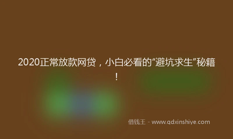 2020正常放款网贷，小白必看的“避坑求生”秘籍！