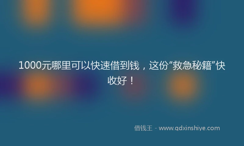 1000元哪里可以快速借到钱，这份“救急秘籍”快收好！