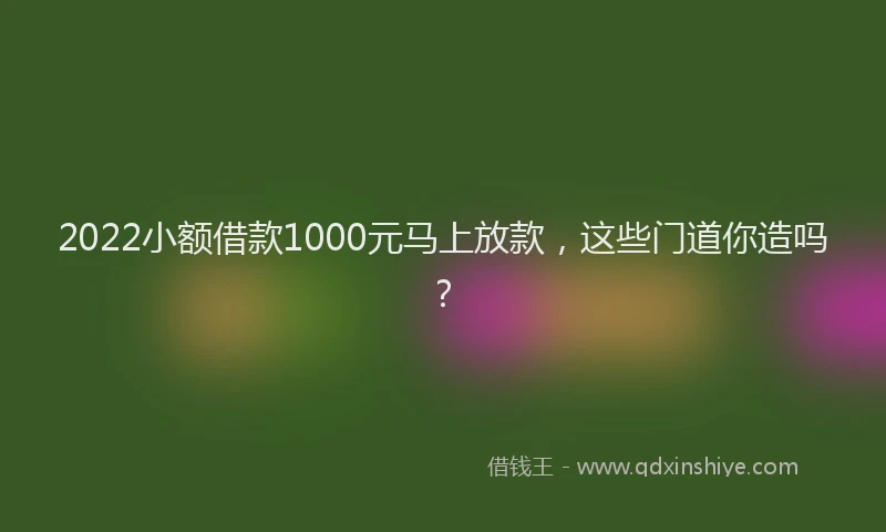 2022小额借款1000元马上放款，这些门道你造吗？