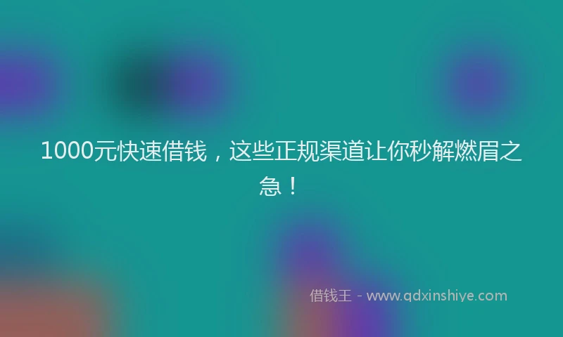 1000元快速借钱，这些正规渠道让你秒解燃眉之急！