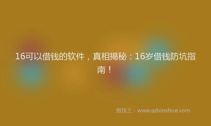 16可以借钱的软件，真相揭秘：16岁借钱防坑指南！