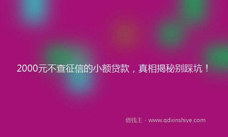 2000元不查征信的小额贷款，真相揭秘别踩坑！