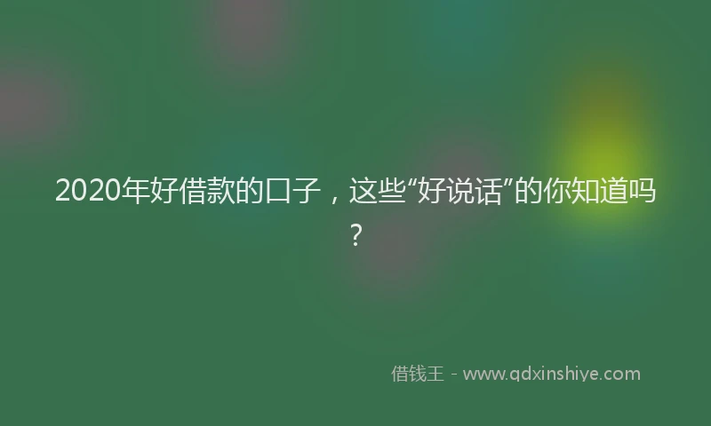 2020年好借款的口子，这些“好说话”的你知道吗？