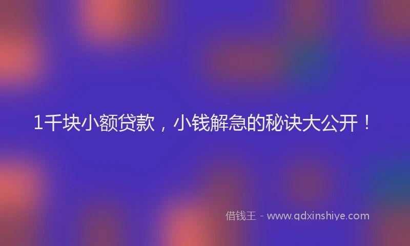 1千块小额贷款，小钱解急的秘诀大公开！