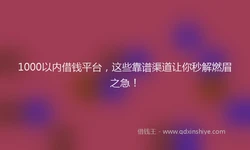 1000以内借钱平台，这些靠谱渠道让你秒解燃眉之急！