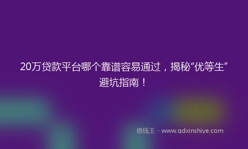 20万贷款平台哪个靠谱容易通过,揭秘“优等生”避坑指南!