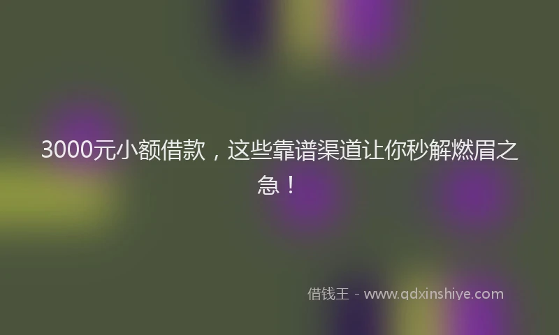 3000元小额借款，这些靠谱渠道让你秒解燃眉之急！