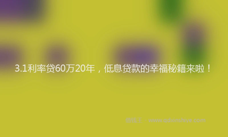 3.1利率贷60万20年，低息贷款的幸福秘籍来啦！