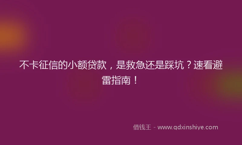 不卡征信的小额贷款，是救急还是踩坑？速看避雷指南！