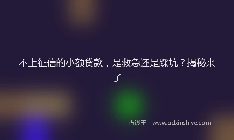 不上征信的小额贷款，是救急还是踩坑？揭秘来了