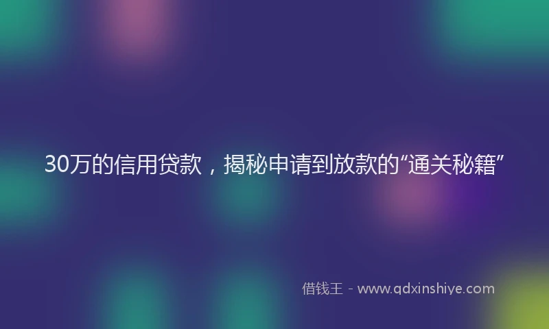30万的信用贷款，揭秘申请到放款的“通关秘籍”