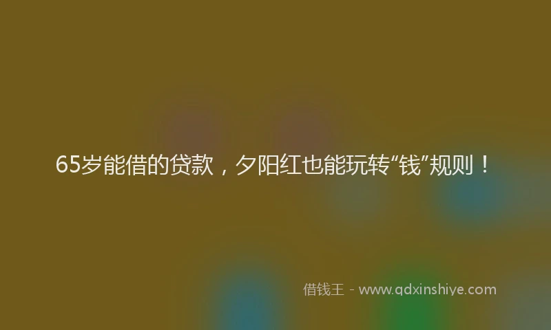 65岁能借的贷款，夕阳红也能玩转“钱”规则！