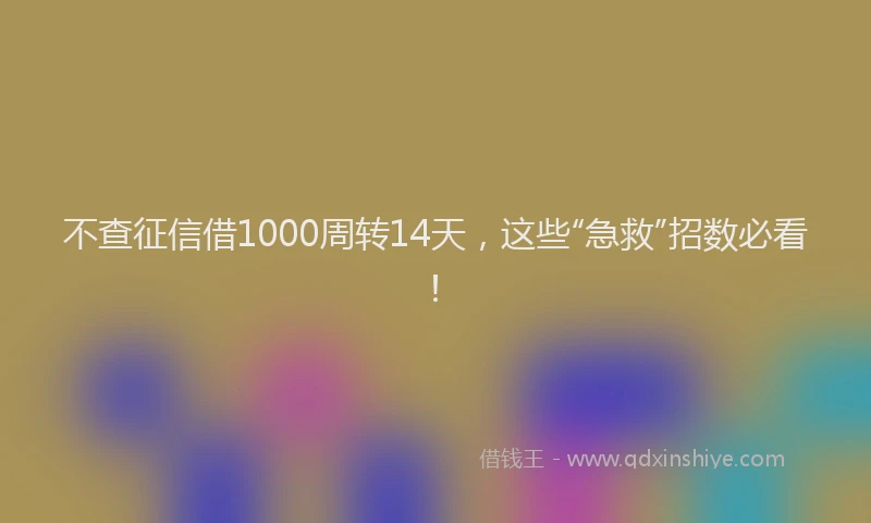 不查征信借1000周转14天，这些“急救”招数必看！