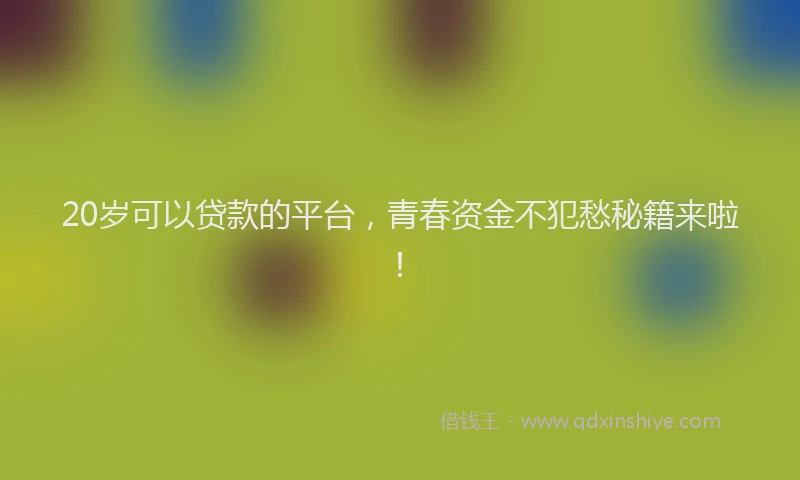 20岁可以贷款的平台，青春资金不犯愁秘籍来啦！