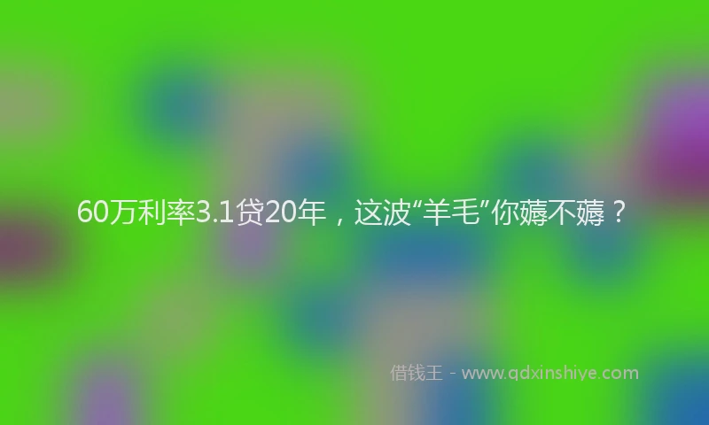 60万利率3.1贷20年，这波“羊毛”你薅不薅？