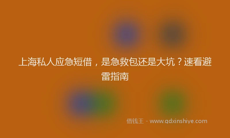 上海私人应急短借，是急救包还是大坑？速看避雷指南