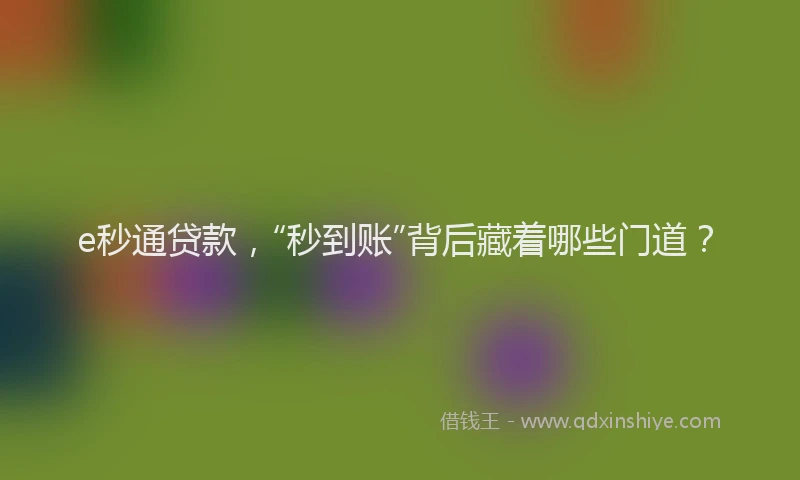 e秒通贷款，“秒到账”背后藏着哪些门道？