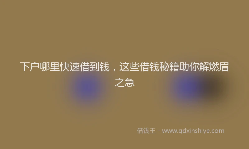 下户哪里快速借到钱，这些借钱秘籍助你解燃眉之急